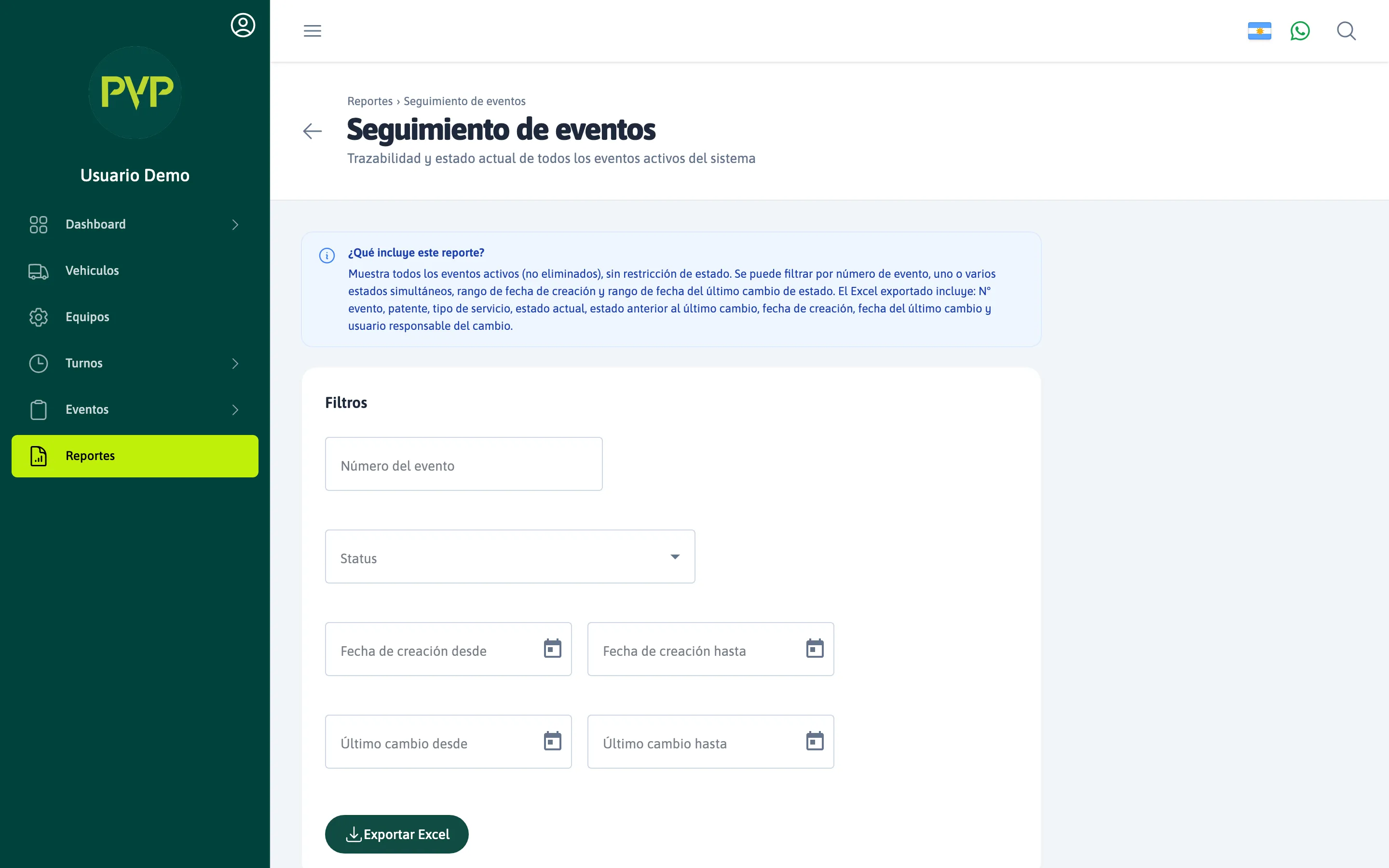 Reporte — Seguimiento de eventos